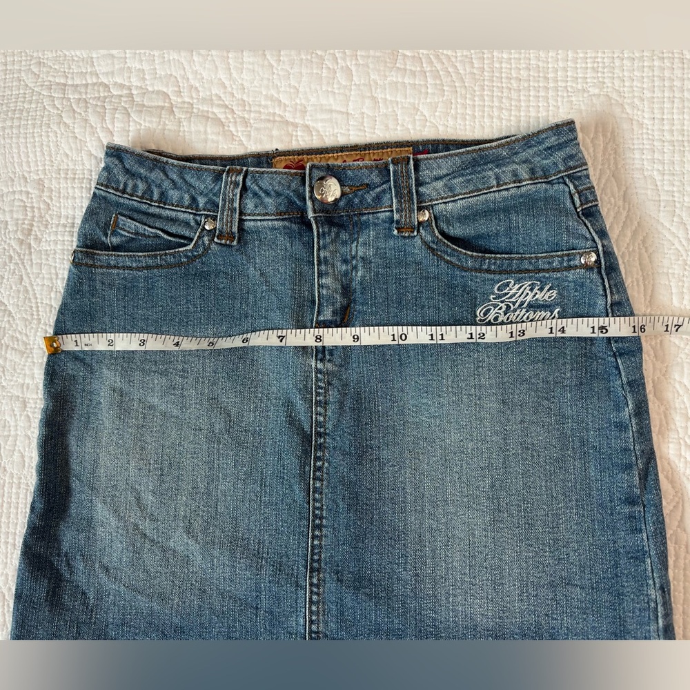 Vintage Y2K Apple Bottoms Rhinestone Denim Mini Skirt - Picture 10 of 12